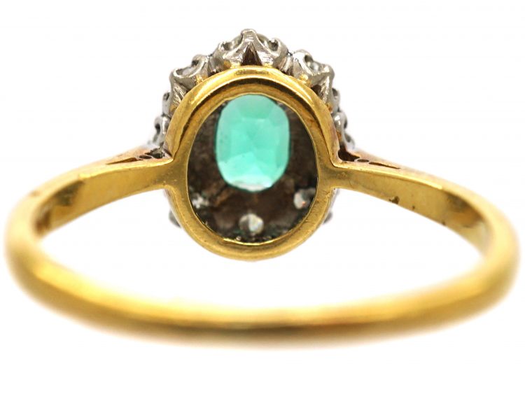 18ct Gold & Platinum, Emerald & Diamond Cluster Ring