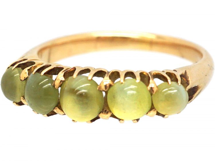 Victorian 18ct Gold, Five Stone Cat's Eye Chrysoberyl Ring