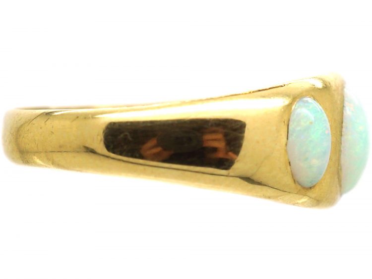 Edwardian 18ct Gold, Three Stone Cabochon Opal Ring