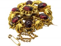 Regency 18ct Gold Brooch / Pendant set with Cabochon Garnets