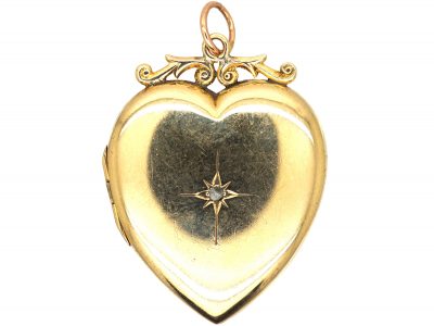 Edwardian 9ct Gold Back & Front Heart Shaped Locket set with a Rose Diamond