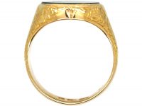 Victorian 18ct Engraved Gold Signet Ring set with a Plain Bloodstone