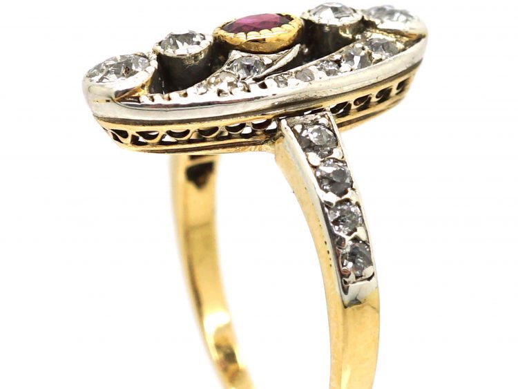 Art Nouveau 18ct White & Yellow Gold, Ruby & Diamond Ring
