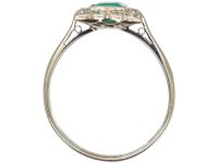 Art Deco 18ct White Gold & Platinum, Emerald & Diamond Rectangular Shaped Ring