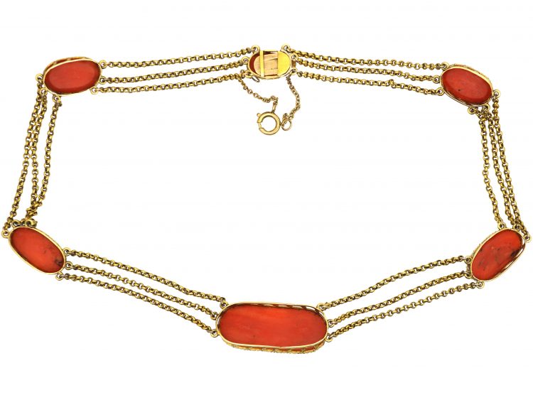 Georgian 18ct Gold & Carved Coral Necklace