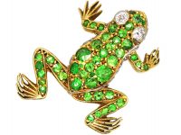 French Belle Epoque 18ct Gold, Green Garnet & Diamond Frog Brooch