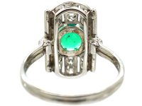 Art Deco 14ct White Gold, Emerald & Diamond Rectangular Ring