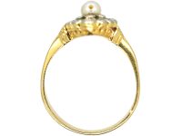Early 20th Century 18ct Gold & Platinum, Plique A Jour, Diamond & Natural Split Pearl Ring