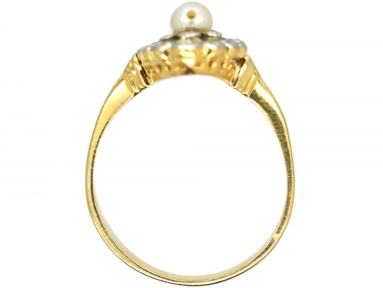 Early 20th Century 18ct Gold & Platinum, Plique A Jour, Diamond & Natural Split Pearl Ring