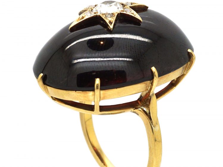 Victorian Large 18ct Gold & Cabochon Garnet & Diamond Ring