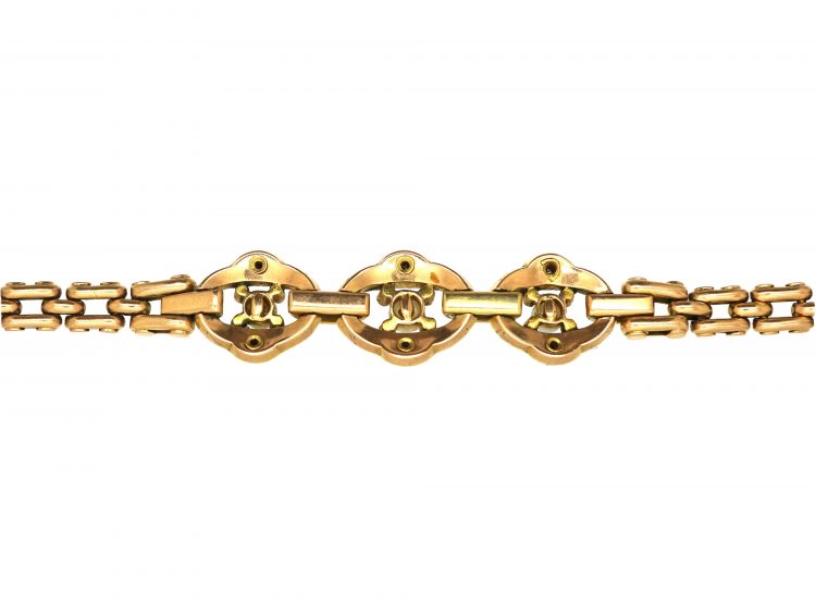 Victorian 15ct Gold, Diamond & Natural Bouton Pearl, Jubilee Enamel Bracelet