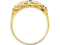 Victorian 18ct Gold, Five Stone Sapphire & Diamond Carved Half Hoop Ring