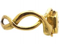 Early Victorian 18ct Gold Opening Ring with Engraved Cross Motif & Two Entwined Snakes