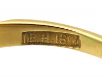Victorian 18ct Gold, Emerald & Diamond Three Stone Carved Half Hoop Ring