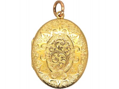 Victorian 15ct Gold Oval Locket with Engraved Detail