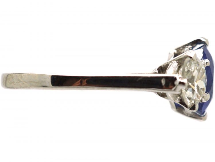 18ct White Gold, Unheated Sapphire & Diamond Three Stone Ring