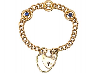 Edwardian 15ct Gold Bracelet set with Two Sapphires & a Diamond
