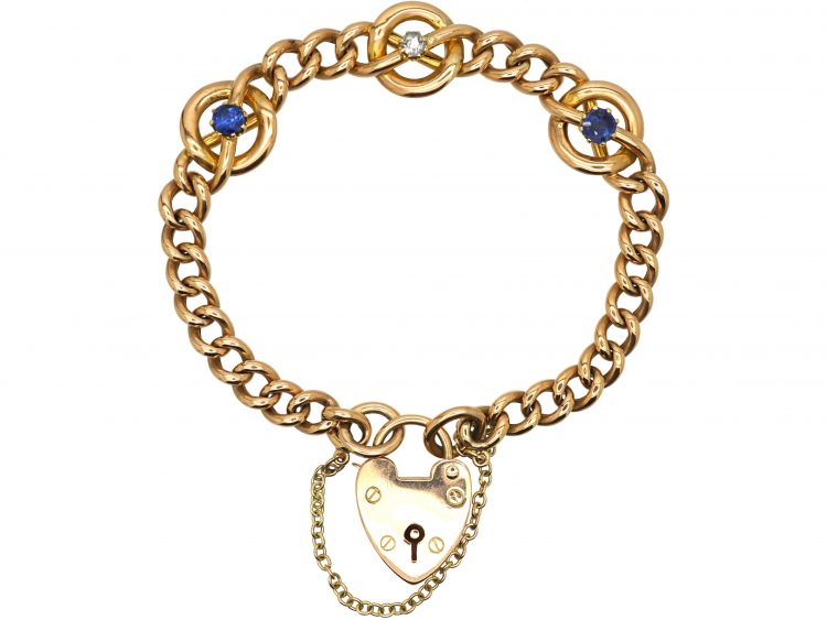 Edwardian 15ct Gold Bracelet set with Two Sapphires & a Diamond