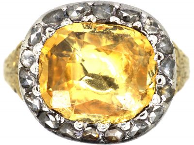Georgian 15ct Gold, Foiled Topaz & Rose Diamond Ring