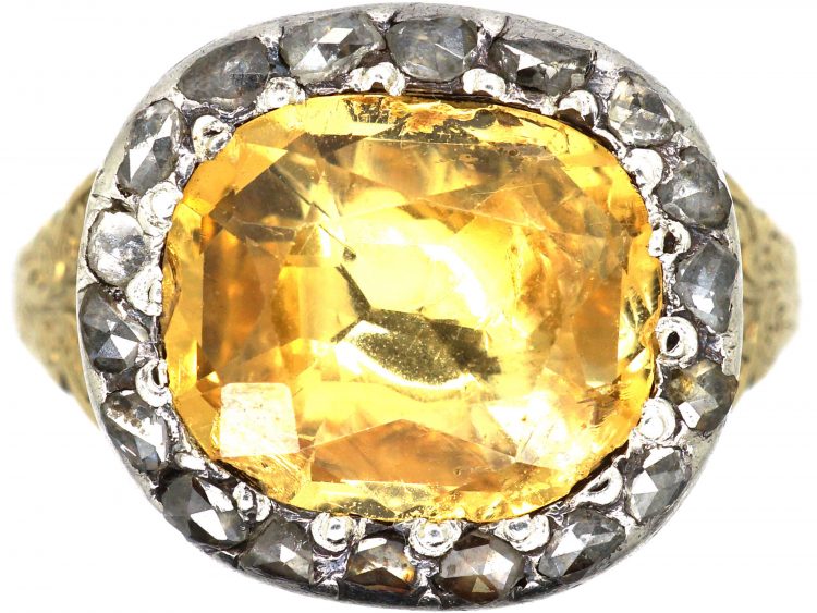 Georgian 15ct Gold, Foiled Topaz & Rose Diamond Ring