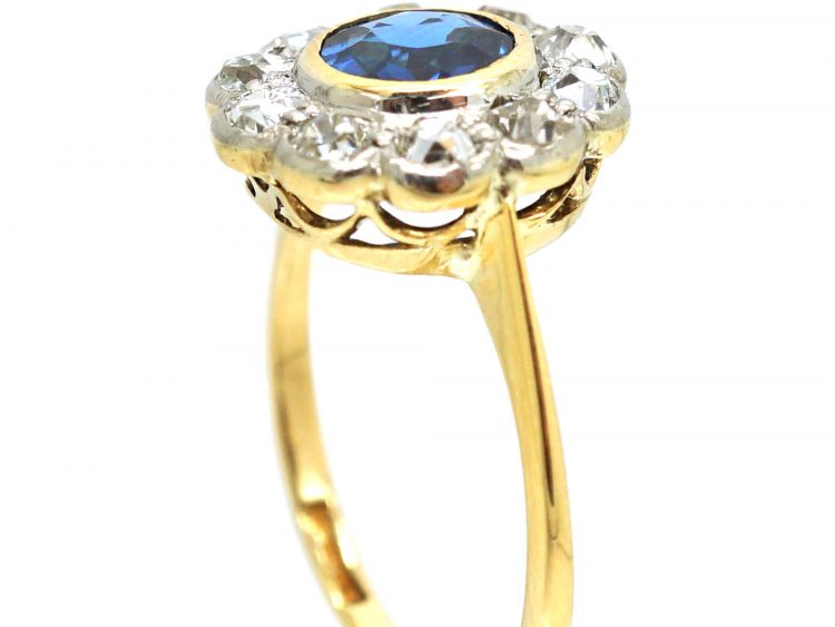 Edwardian 18ct Gold & Platinum, Sapphire & Diamond Cluster Ring