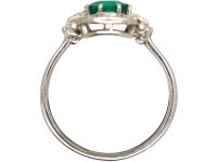 Art Deco 14ct White Gold, Emerald & Diamond Rectangular Ring