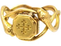 Early Victorian 18ct Gold Opening Ring with Engraved Cross Motif & Two Entwined Snakes