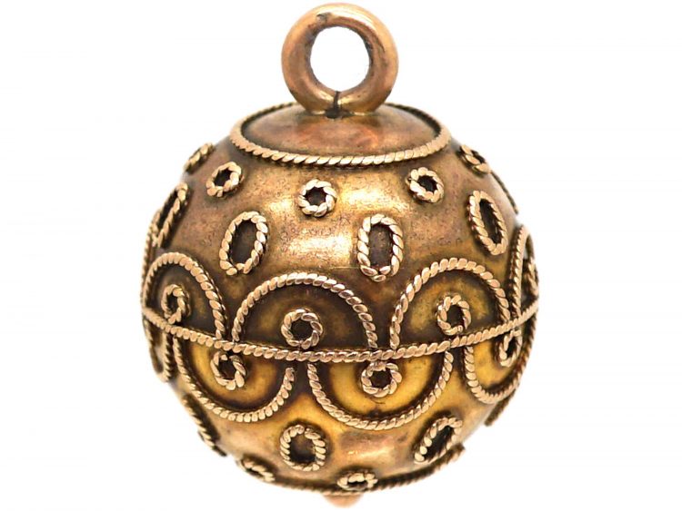 Victorian 15ct Gold Orb Pendant with Applied Gold Detail
