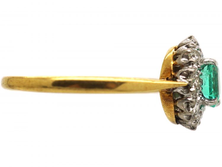 18ct Gold & Platinum, Emerald & Diamond Cluster Ring