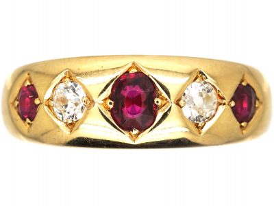 Victorian 18ct Gold, Ruby & Diamond Gypsy Ring