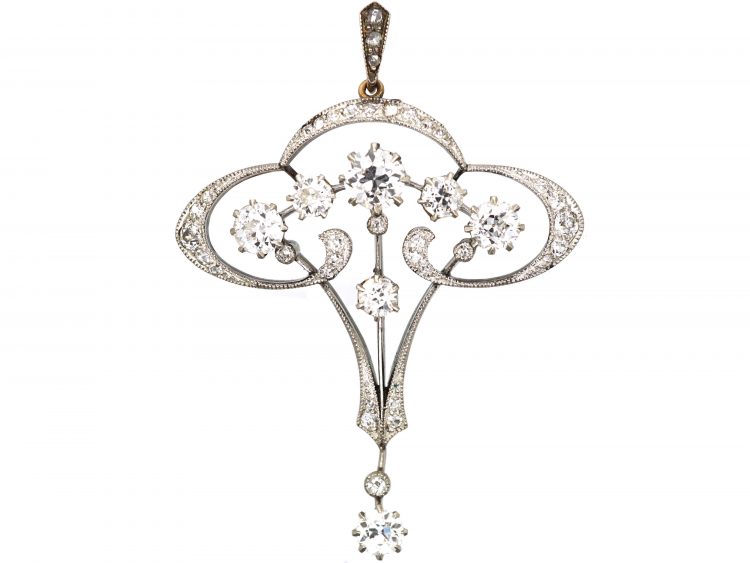 Art Nouveau Platinum & 15ct Gold, Diamond Pendant Brooch