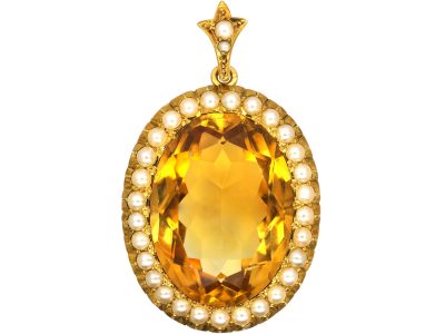 Victorian 15ct Gold, Natural Split Pearls & Citrine Brooch / Pendant in Original Case