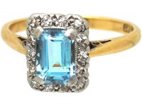 Mid-Century 18ct Gold & Platinum, Aquamarine & Diamond Rectangular Ring