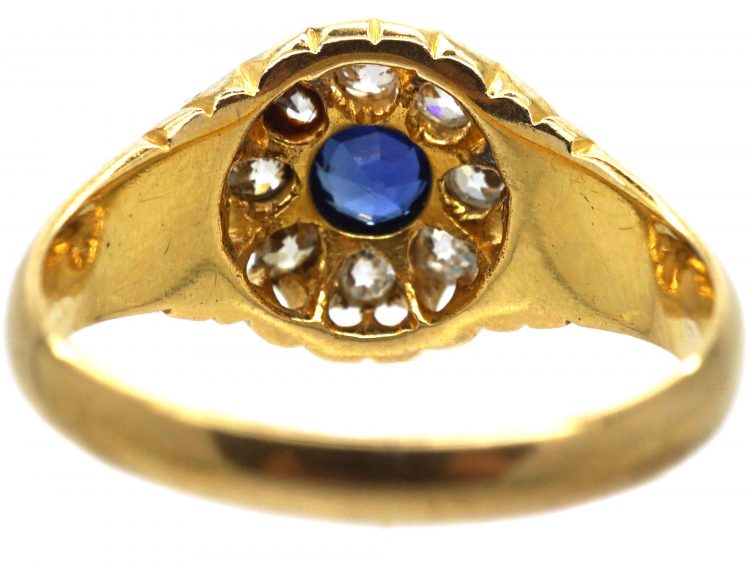 Edwardian 18ct Gold, Sapphire & Diamond Cluster Ring