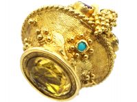 Georgian 18ct Two Colour Gold , Turquoise & Garnet Flower Basket Pendant with inset Citrine Base