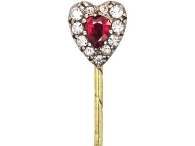 Edwardian Heart Shaped Tie Pin set with a Ruby & Diamonds