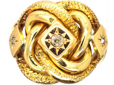 Edwardian Large 18ct Gold Knot Ring set with Three Diamonds