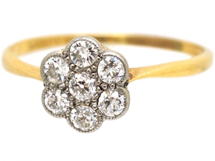 Edwardian 18ct Gold & Platinum, Diamond Daisy Cluster Ring