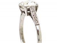 Art Deco Platinum, Asscher Cut Diamond Ring with Diamond Set Shoulders