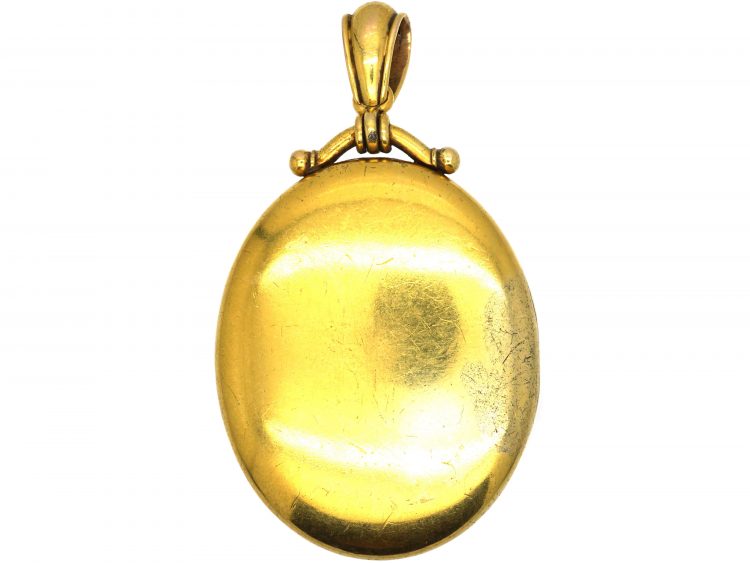 Victorian 18ct Gold Oval Shaped Locket set with Coral & Rose Diamonds