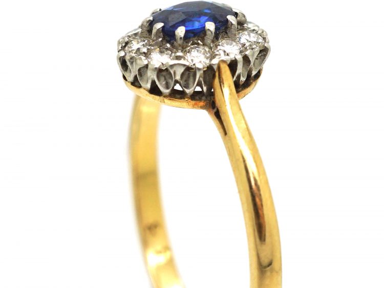 Edwardian 18ct Gold, Sapphire & Diamond Cluster Ring