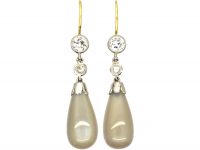 Edwardian 15ct Gold & Platinum, Moonstone & Diamond Drop Earrings