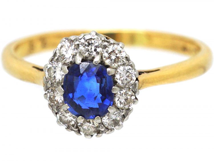 Edwardian 18ct Gold, Sapphire & Diamond Cluster Ring