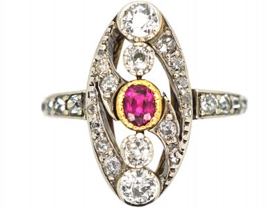 Art Nouveau 18ct White & Yellow Gold, Ruby & Diamond Ring