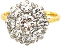 Retro 18ct Gold, Large Diamond Daisy Cluster Ring
