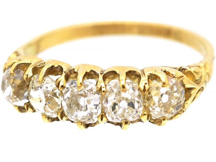 Victorian 18ct Gold, Five Stone Old Mine Cut Diamond Ring