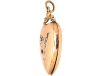 Edwardian 9ct Back & Front Heart Shaped Locket with Flower Motif set with Paste