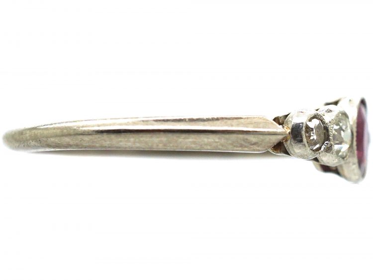 Art Deco 18ct White Gold & Platinum, Ruby & Diamond Five Stone Ring