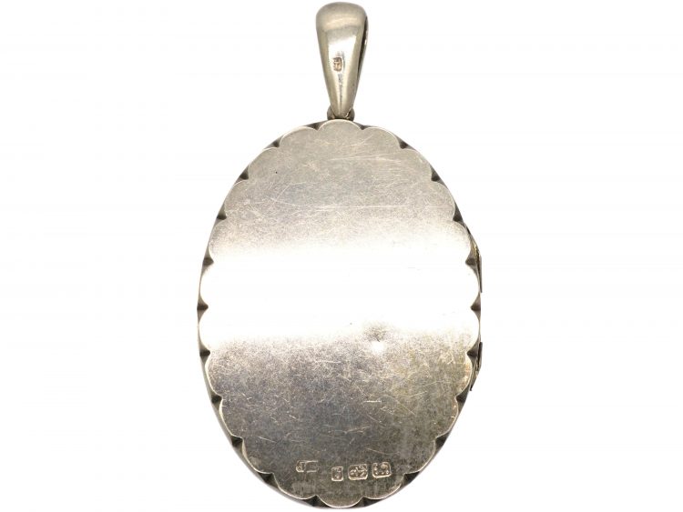 Victorian Silver Oval Locket with Roses Motif