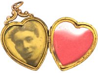 Edwardian 9ct Back & Front Heart Shaped Locket with Flower Motif set with Paste